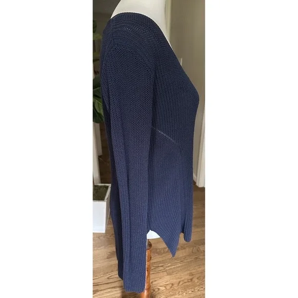 Athleta Womens Highline Sweater Navy Blue Cotton Nylon V Neck Split Hem Sz M - Picture 5 of 9